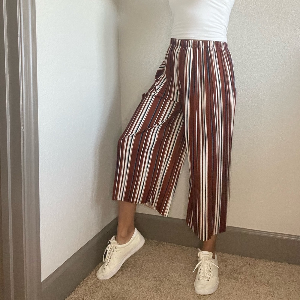 Viscose Pleated Multi-Colored Cropped Culottes